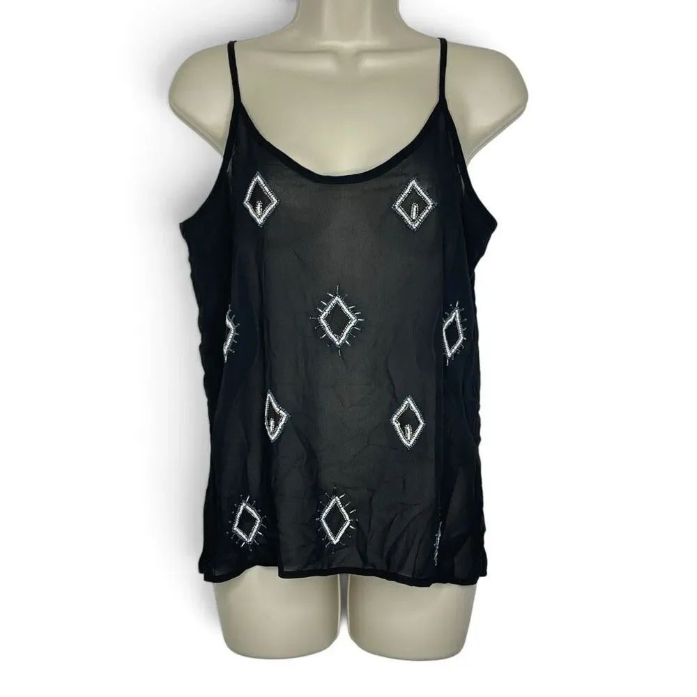 Old Navy Black Sheer Spaghetti Strap Tank Top Beaded Women’s Size XS